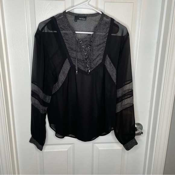 The Kooples Lace Up Sheer Blouse in Black S - Picture 1 of 8